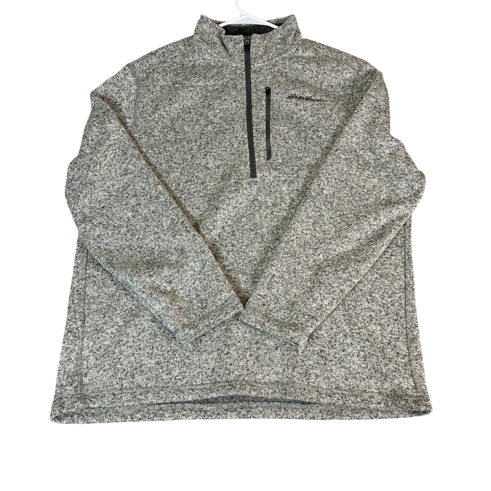 Eddie Bauer Mens XXL Gray Marled Quarter Zip Pullover Sweater Knit Fleece Jacket
